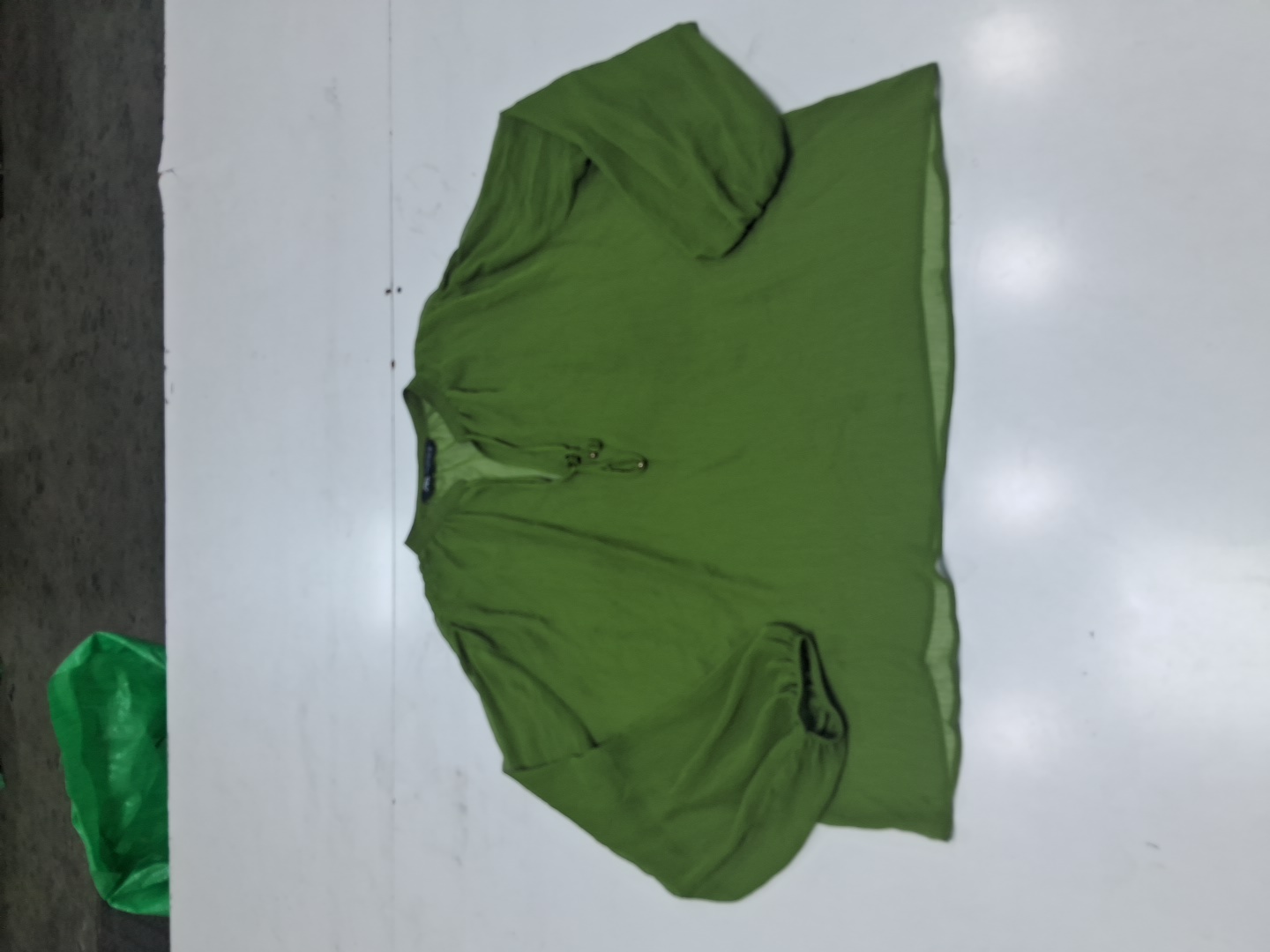 Zara Green Sheer Long Sleeve V-Neck Blouse Size XL