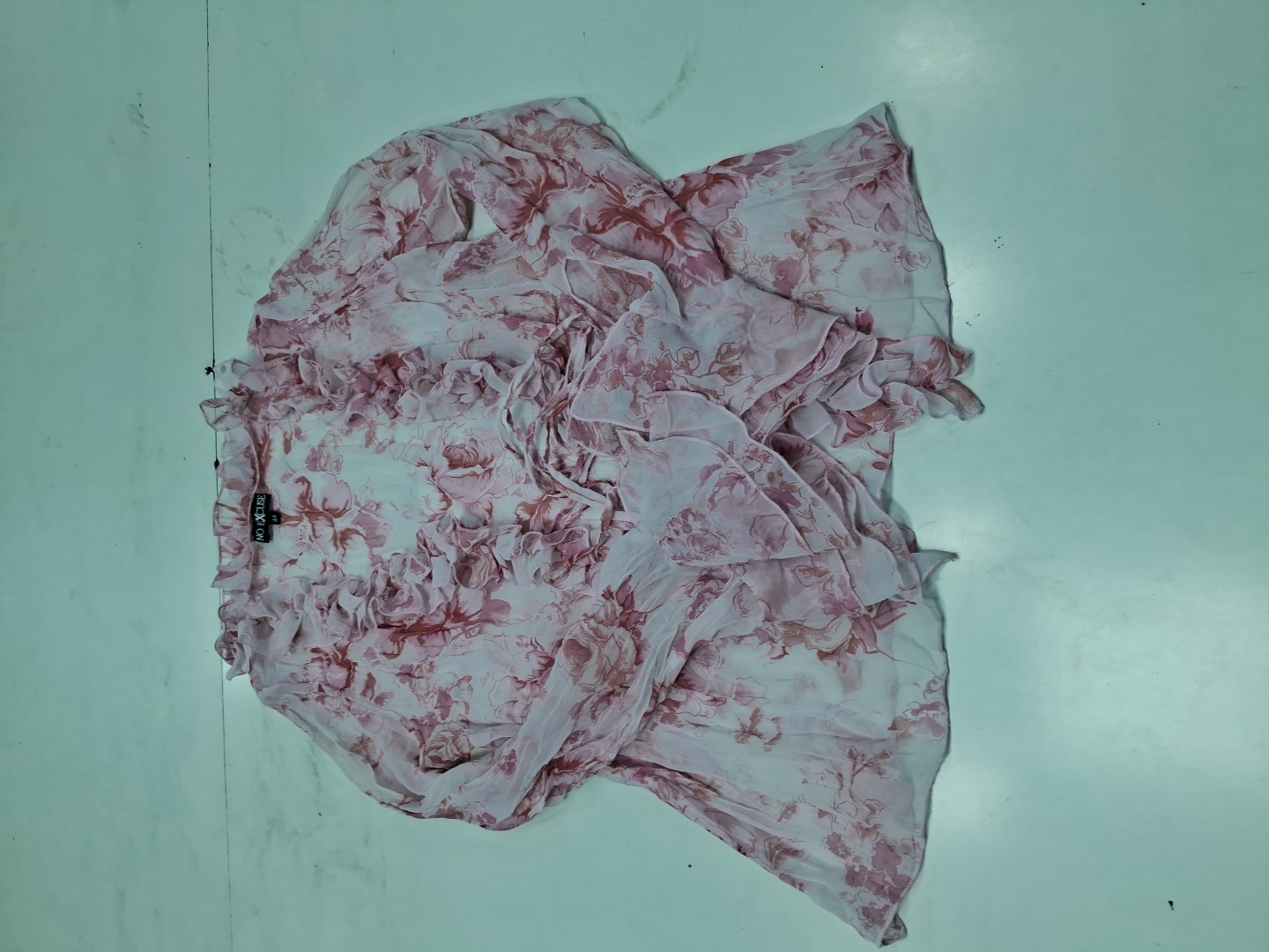 No Excuse Floral Printed Sheer Ruffle Blouse Long ..