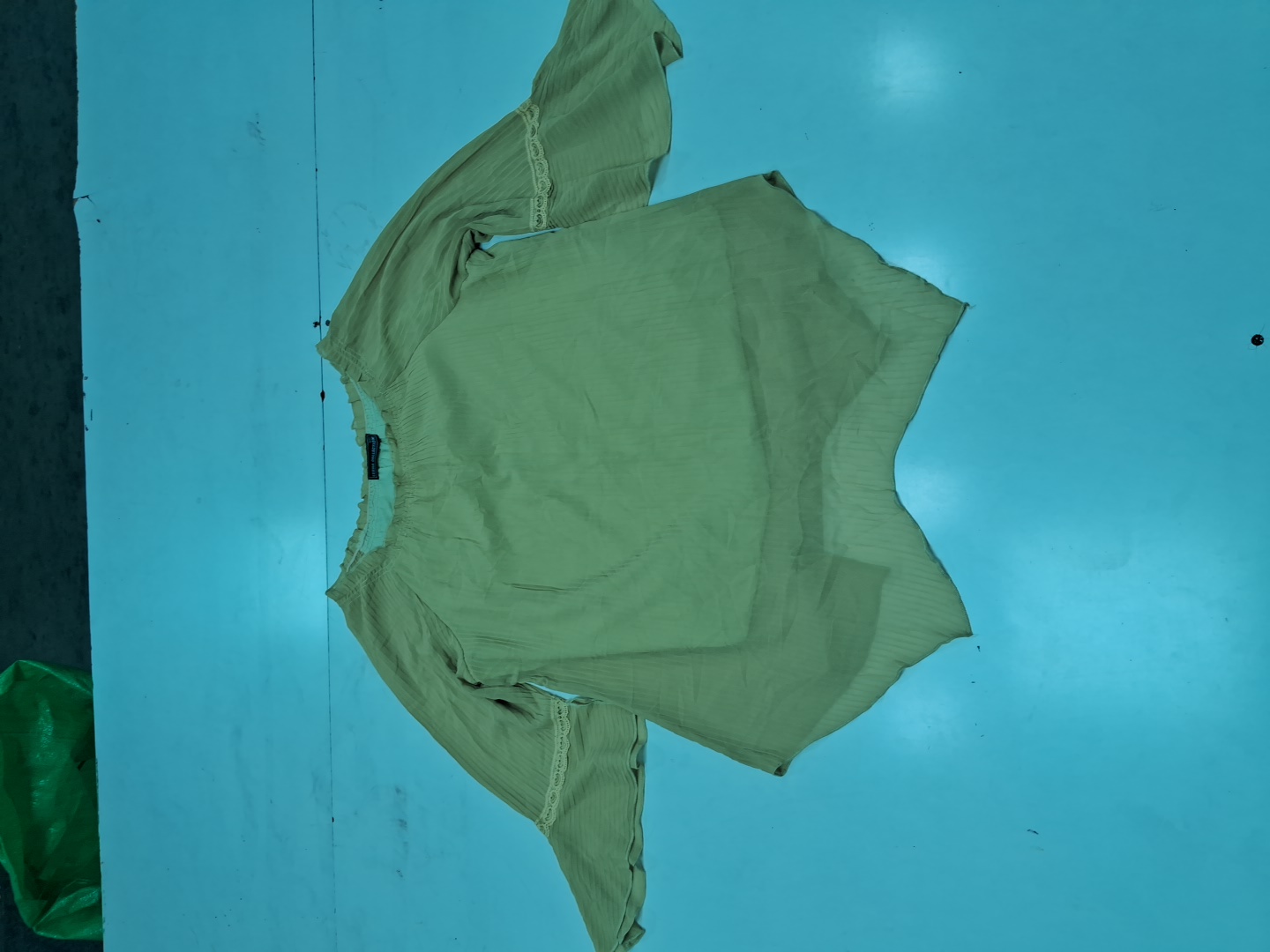 Leelha Collection Green Ruffle Sleeve Off-Shoulder..