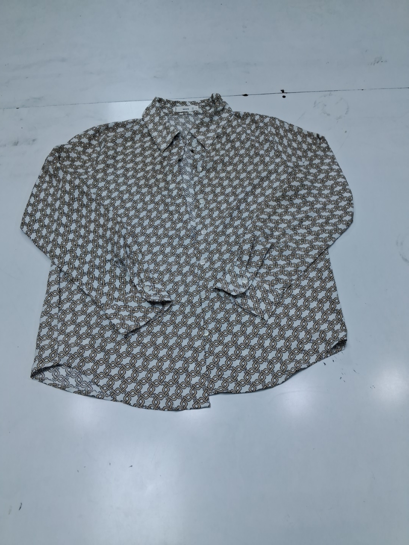 MNG Geometric Print Long Sleeve Button-Up Blouse S..