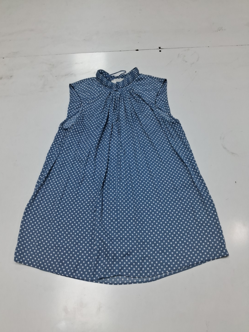 Witchery Blue Polka Dot Sleeveless Ruffle Blouse S..