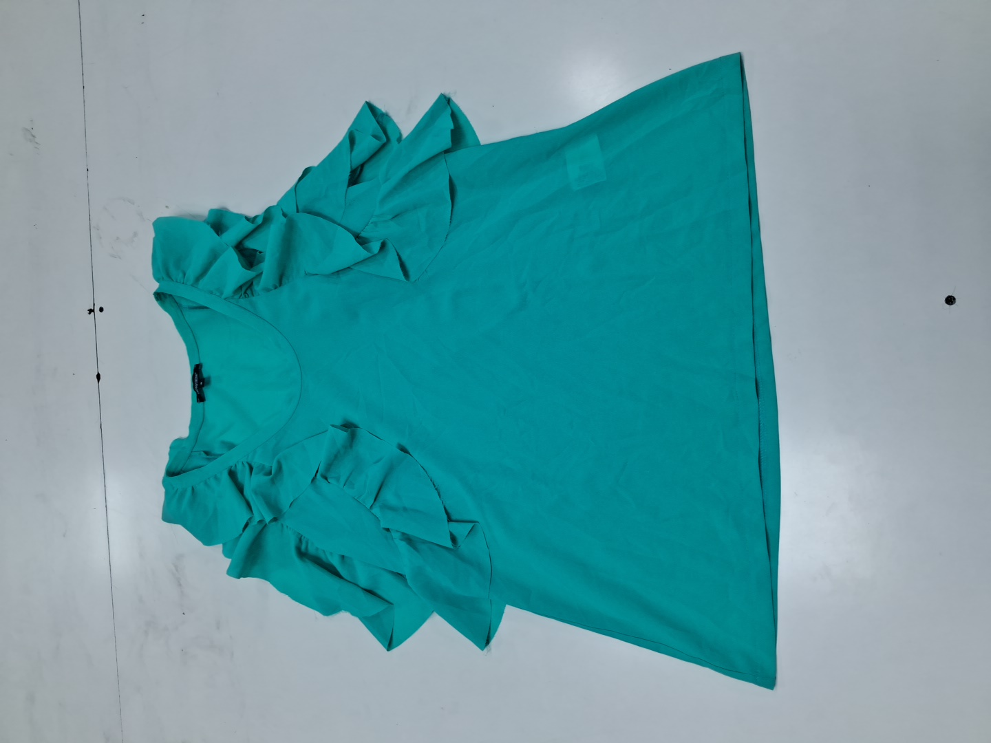 Denny Rose Teal Sleeveless Ruffle Blouse