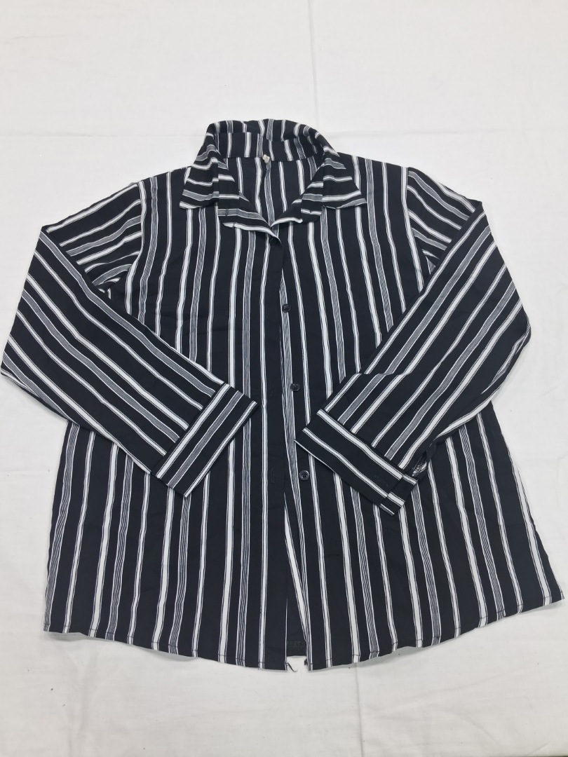 Camisa de Botão de Manga Longa Listrada