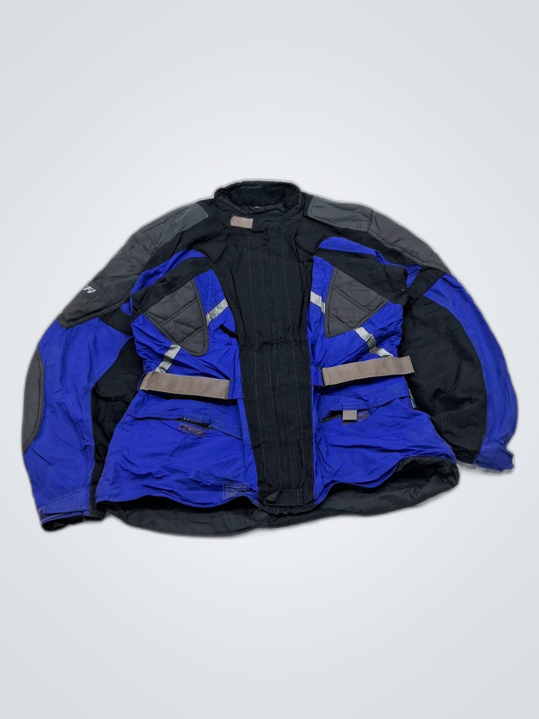 ブルーとブラックのモーターサイクルジャケット