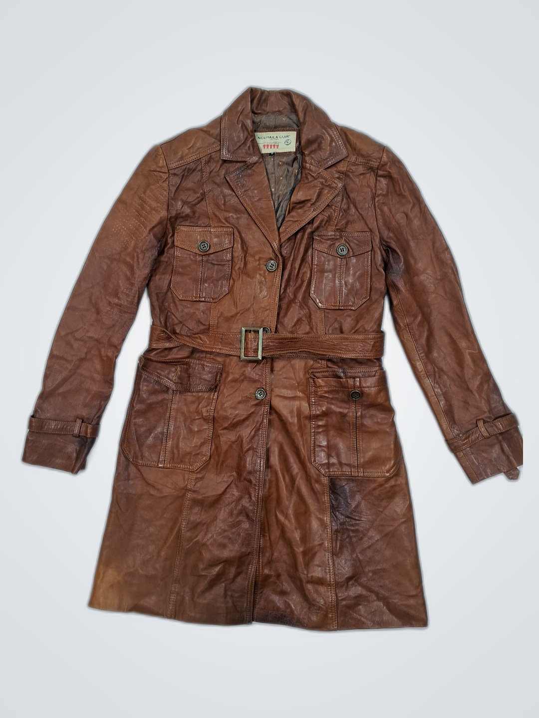 Brauner Leder-Trenchcoat