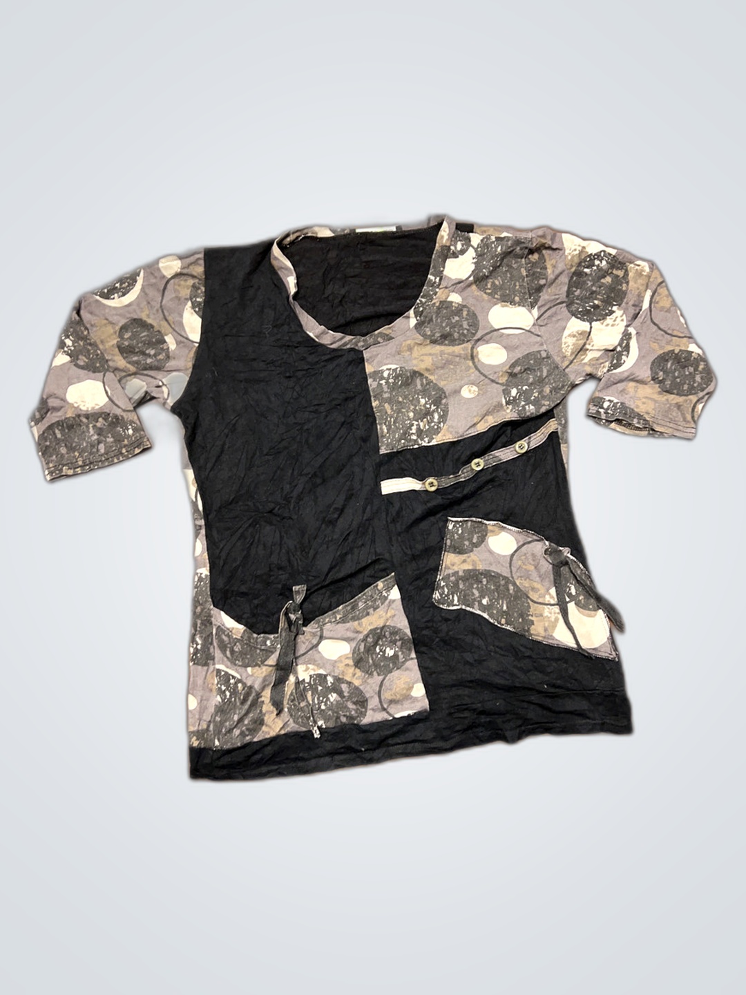 Comme une femme Gray and Black Polka Dot Top