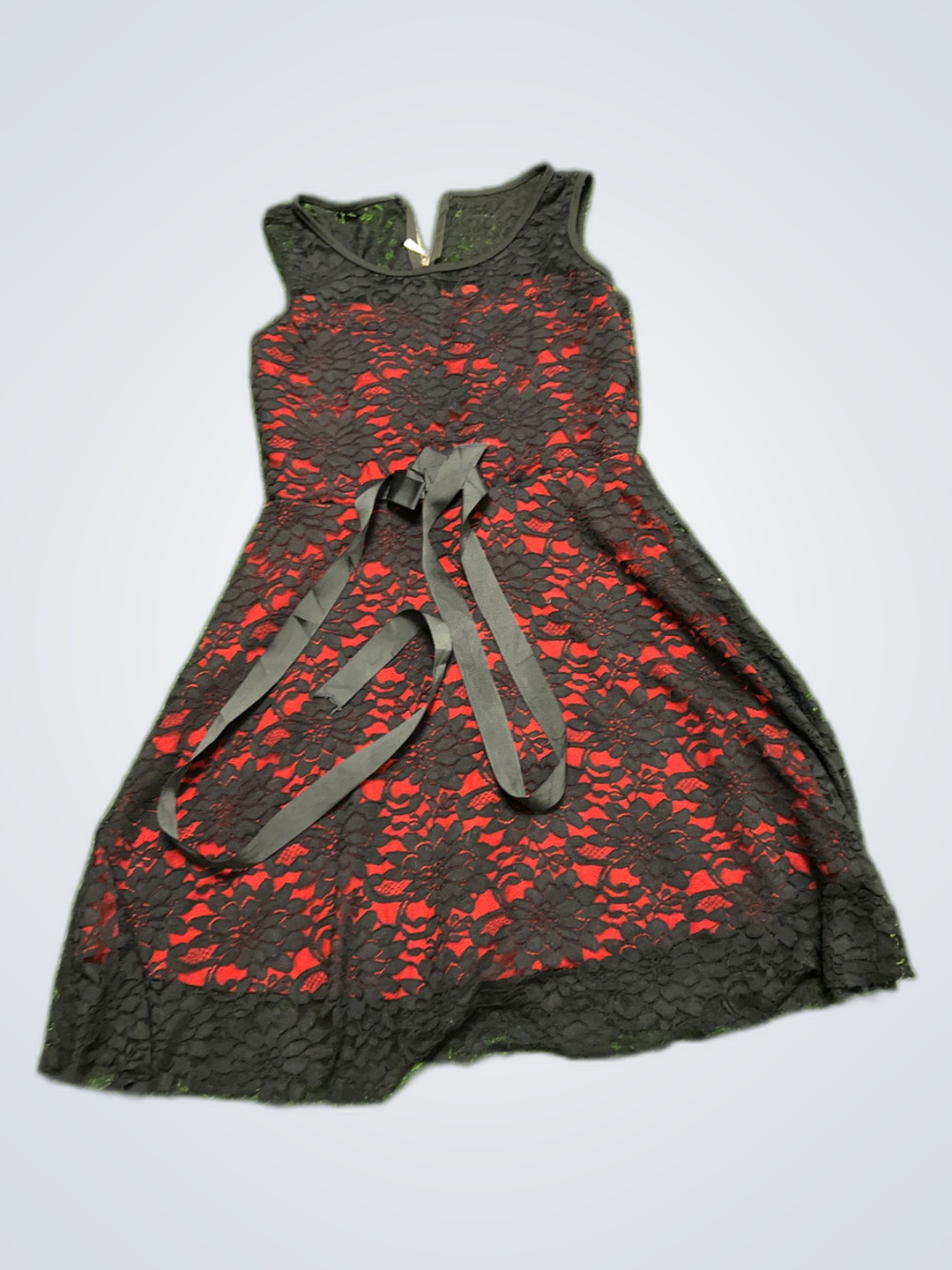 Vestito Midi in Pizzo Nero e Rosso