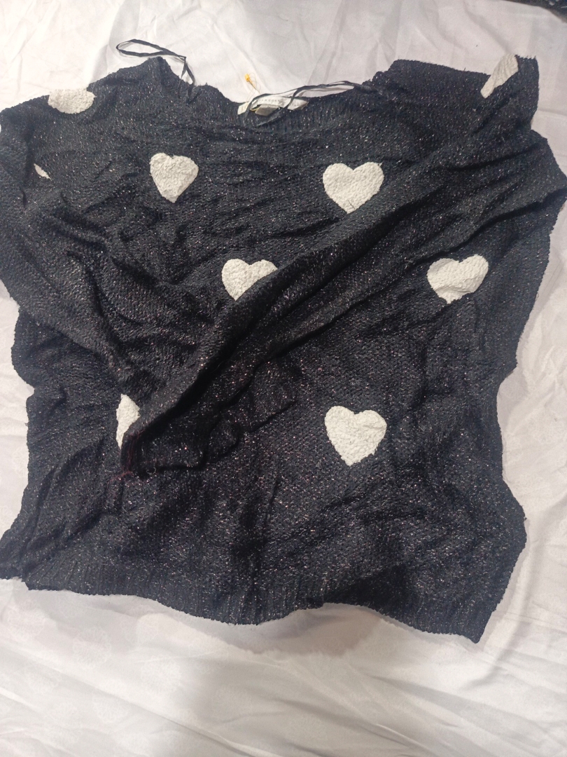 Loren Black Knit Sweater with Heart Appliques