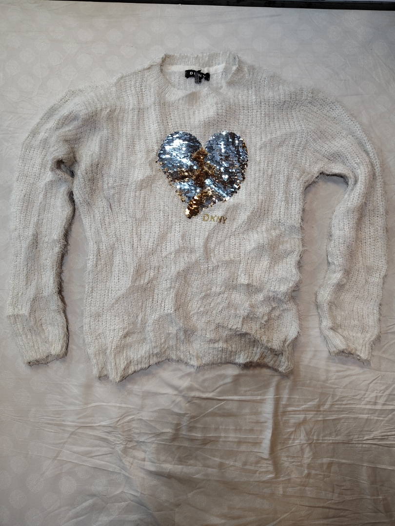DKNY Knit Sweater with Sequined Heart