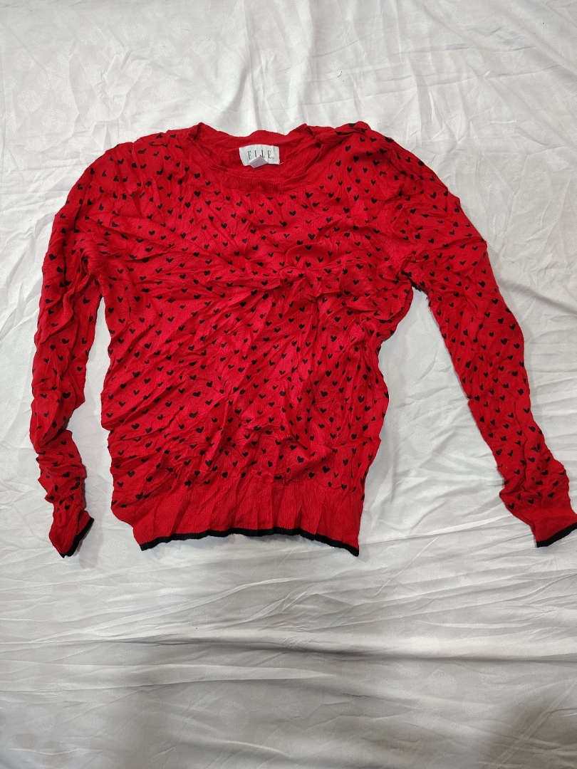 ELLE Red Heart Print Sweater