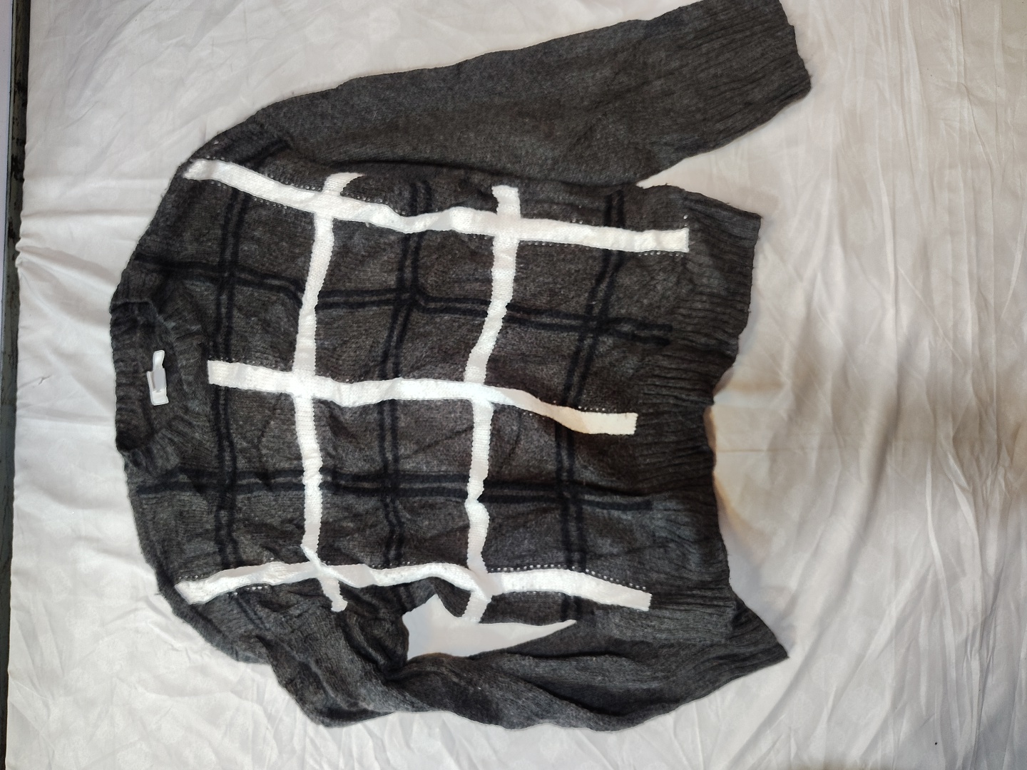 Nine West Gray Plaid Knit Sweater
