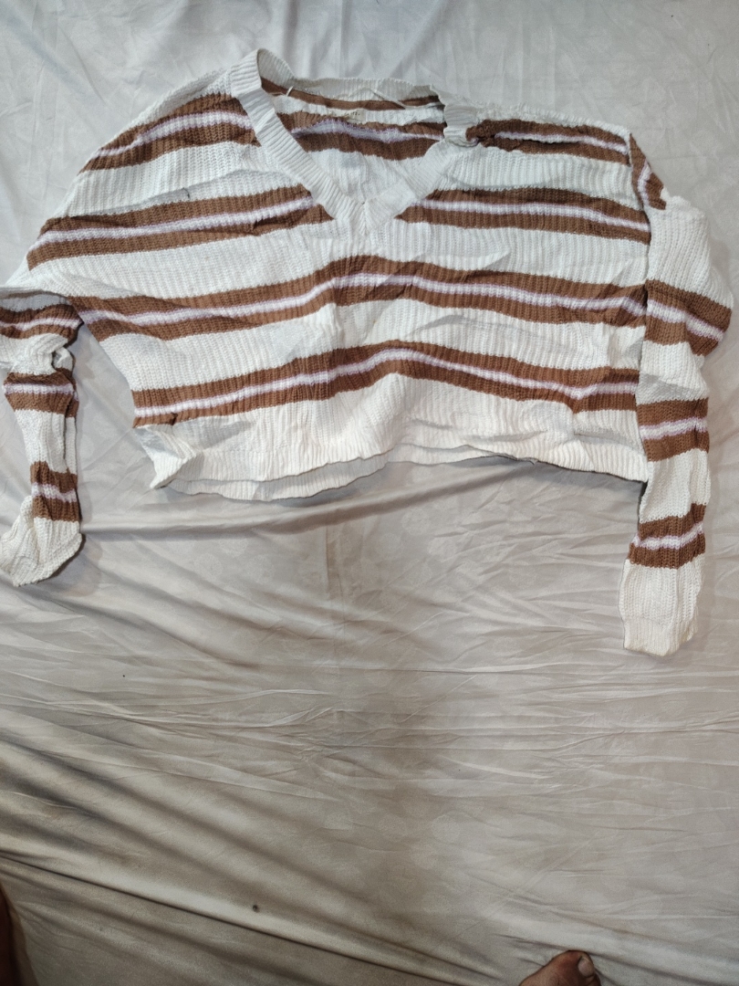P.L.A. Hearts Striped V-Neck Knit Sweater