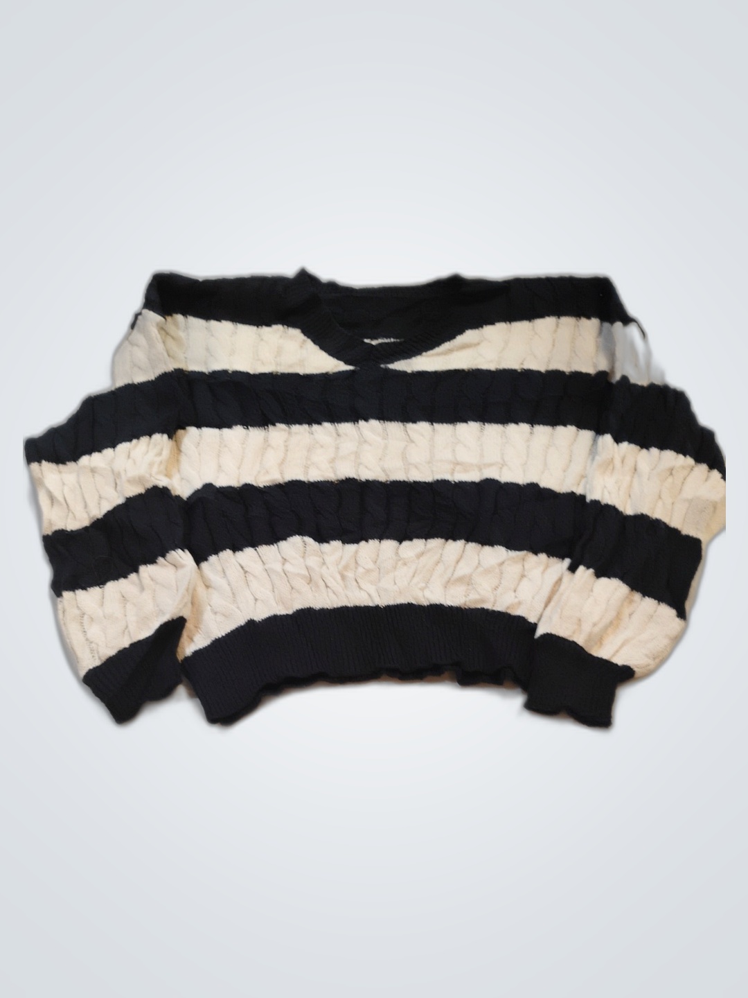 Black and White Striped Knit Top