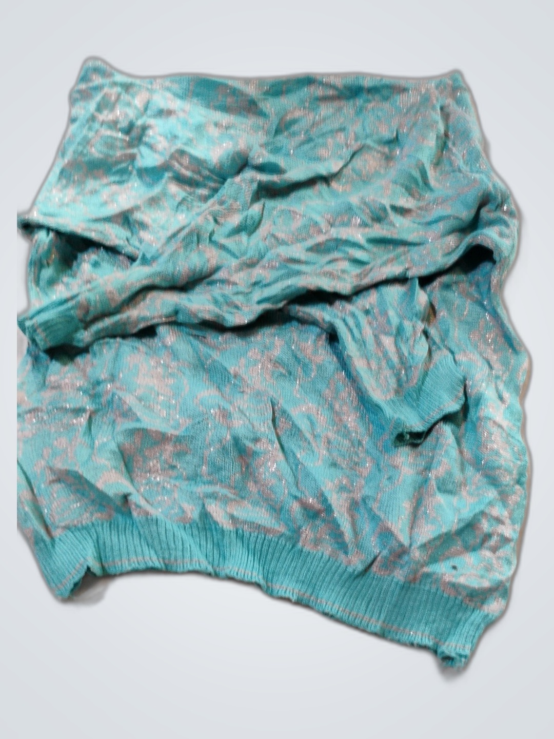 Suéter de Tricot Amassado na Cor Verde Azulado