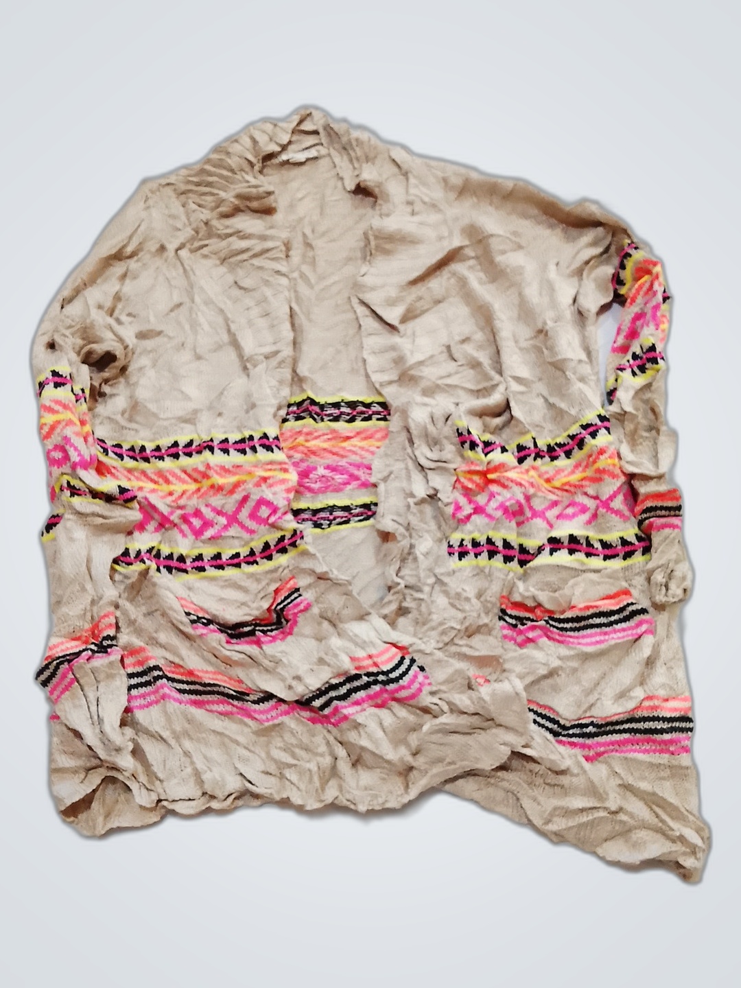 Tan Colored Blouse with Colorful Stripes