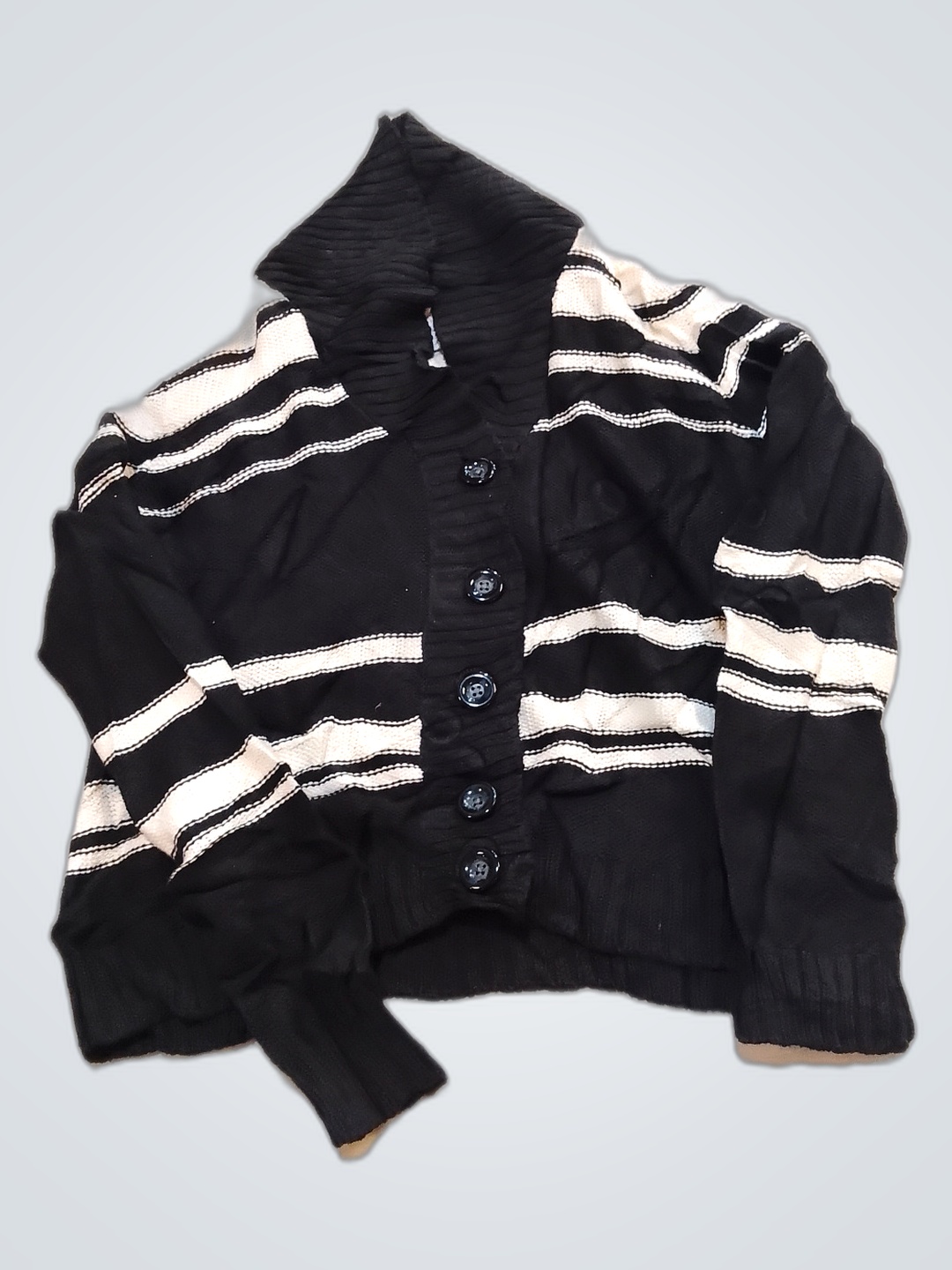 Charter Club Petite Black and White Striped Sweate..