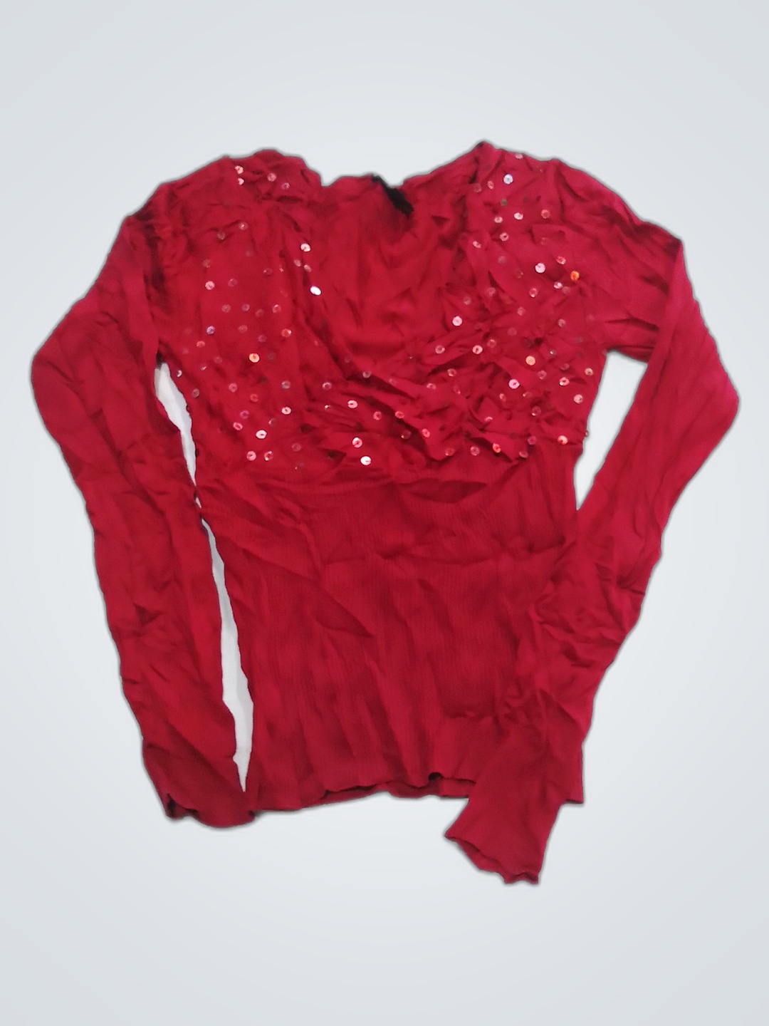American Attitudes Red Sequined Silk Blend Long Sl..
