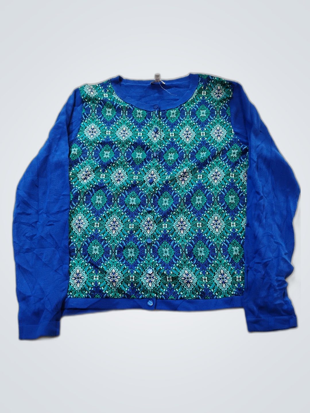 Camisa de Manga Longa Azul Talbots com Padrão Flor..