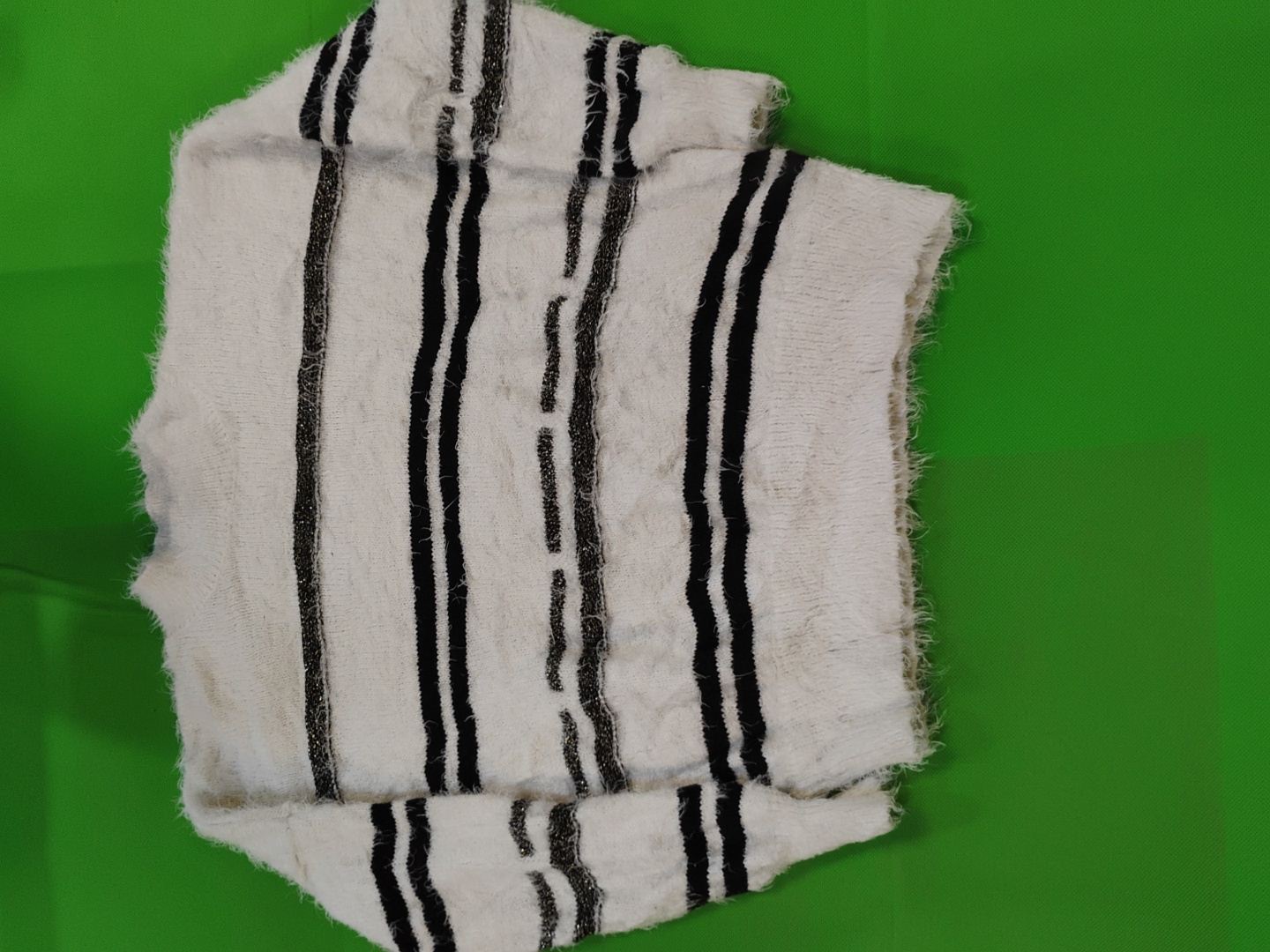 Fuzzy White Sweater with Black Stripes