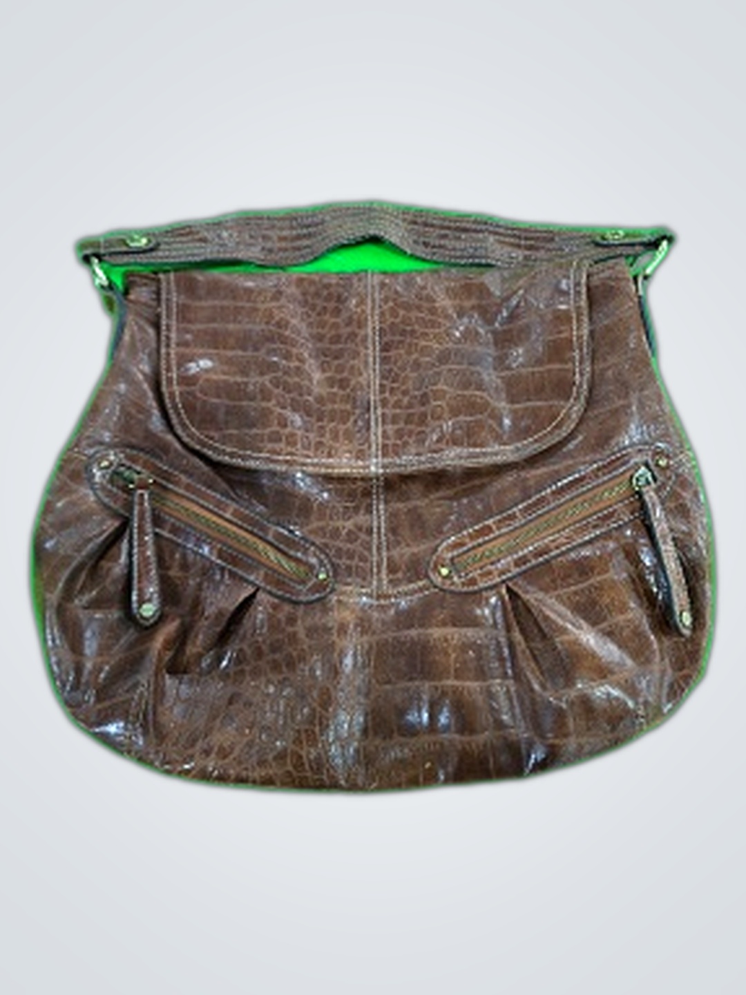 Furla Brown Crocodile Embossed Leather Shoulder Ba..