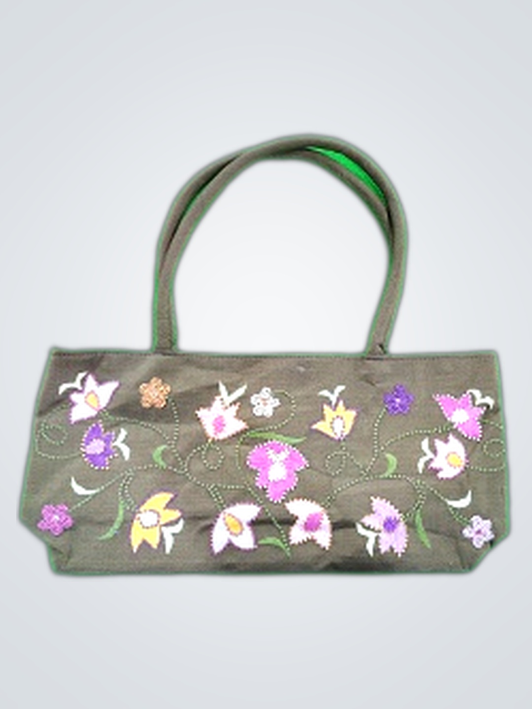 Floral Embroidered Brown Handbag