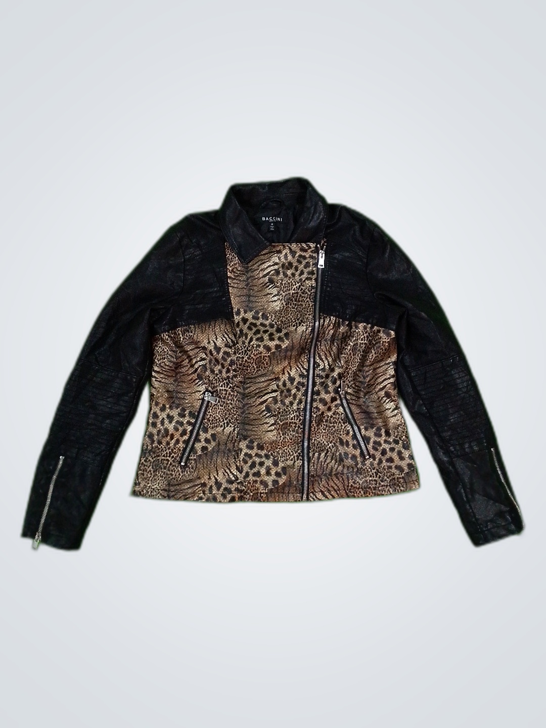 Baccinini Leather Jacket with Leopard Print