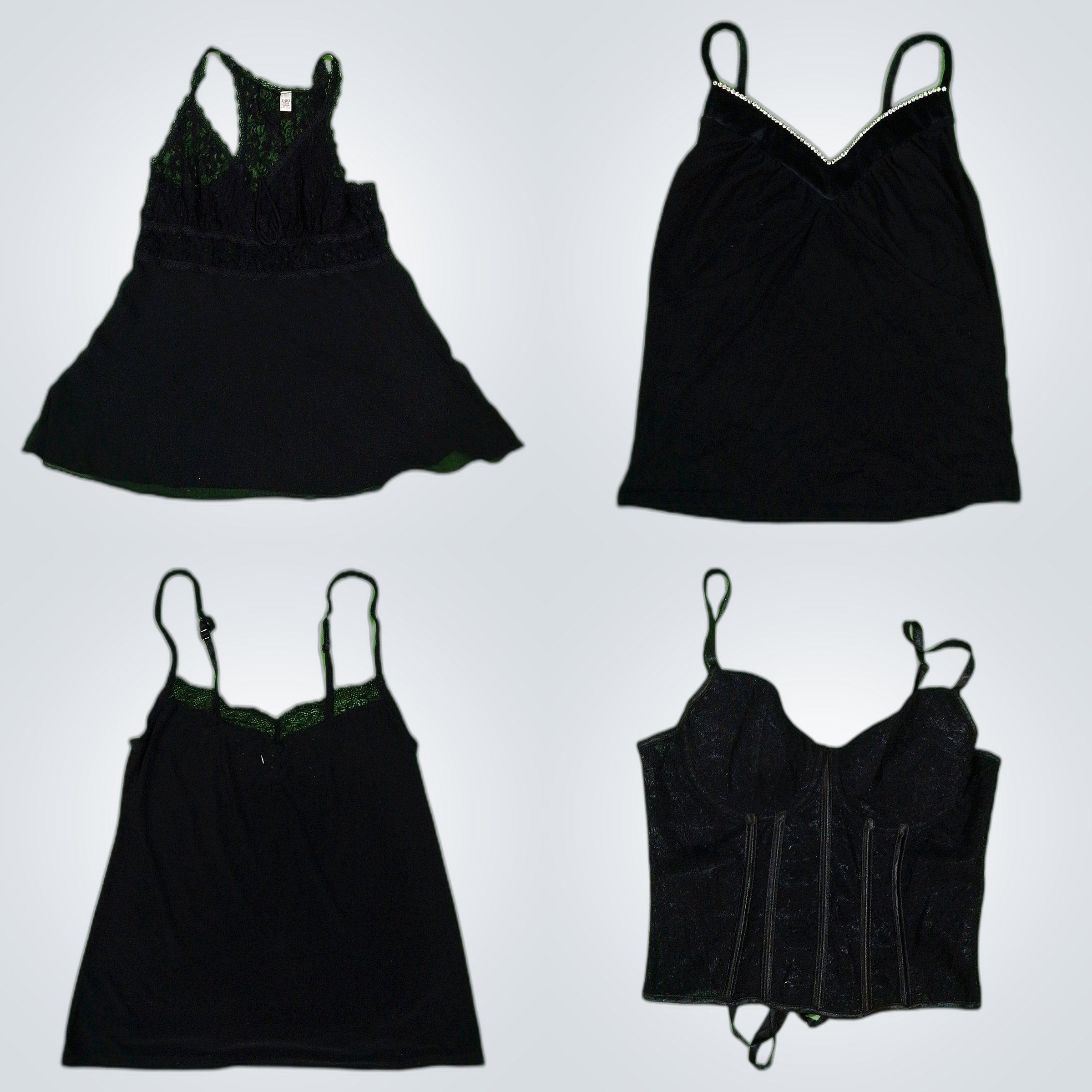 Y2K All Black Rave Cami Tops